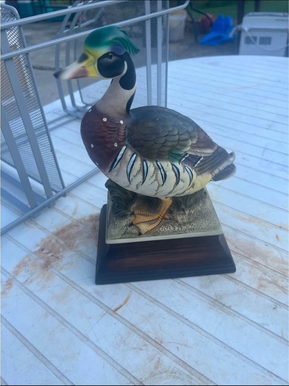 Hand-Painted Decorative Duck Figurine in Green, Brown, Cream